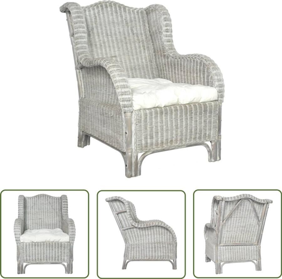 VidaXL Bank Rattan & Linnen Grijs Inclusief Kussen Rattan Meubels Lounge Stoel Tuinstoel Buitenstoelen Relaxfauteuil Balkonbank Terrasbank Grijze Bank