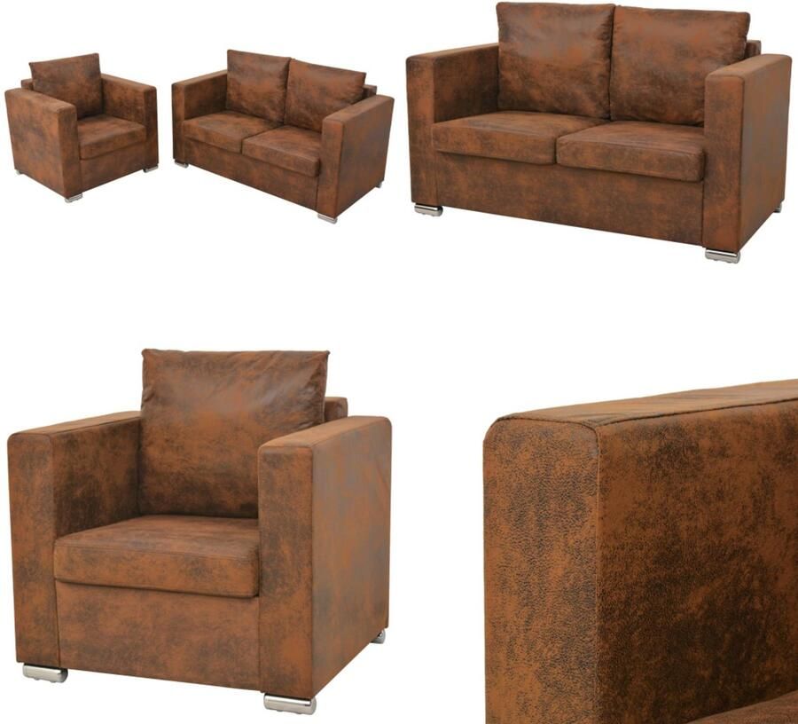 VidaXL Bankenset kunst suède leer 2-delig Bankstel Bankstellen Moderne Bank Moderne Banken