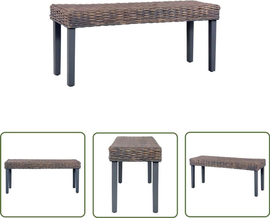 VidaXL Bankje 110 cm Kubu Rattan & Mangohout Halbank Rattan Bank Bankje Lounge Bank Salontafel Meubilair Binnenmeubels Woonaccessoires