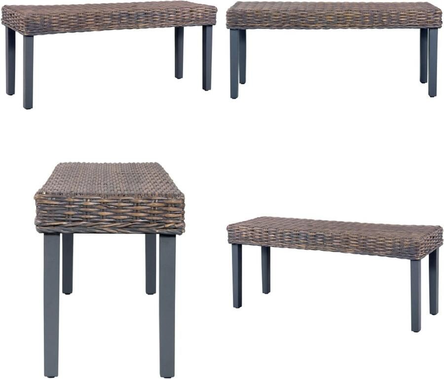 VidaXL Bankje 110 cm natuurlijk kubu rattan en massief mangohout grijs Bankje Bankjes Halbank Halbanken
