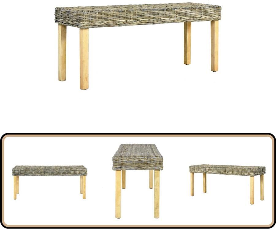VidaXL Bankje 110 cm Rattan en Mangohout Rattan Bank Eetkamerbank Salontafel Woonkamer Meubels Landelijke Stijl