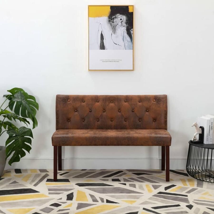 VidaXL Bankje 120 cm Kunstsuède Bruin Retro Bank Bruine Bank Kunstleder Bank Vintage Bank Banksmeubel Zitzak Stoffering Lounge Meubilair Binnenhuisdecoratie Livingroom Decor - Foto 2