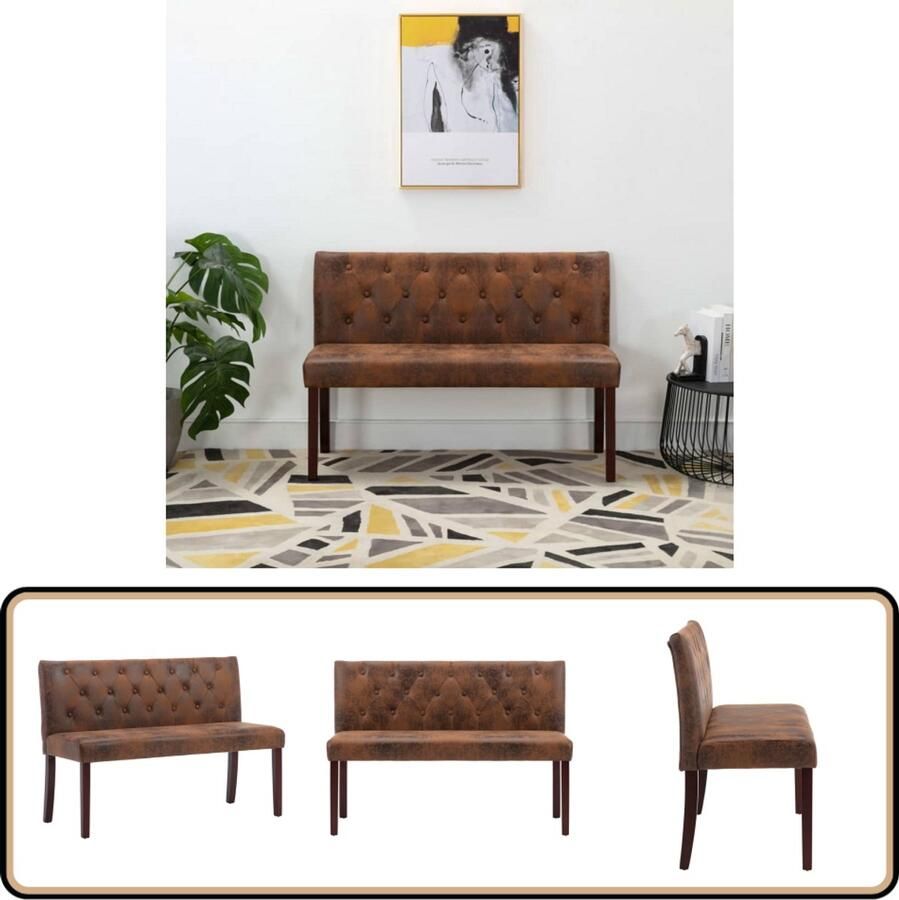 VidaXL Bankje 120 cm Kunstsuède Bruin Retro Bank Bruine Bank Kunstleder Bank Vintage Bank Banksmeubel Zitzak Stoffering Lounge Meubilair Binnenhuisdecoratie Livingroom Decor