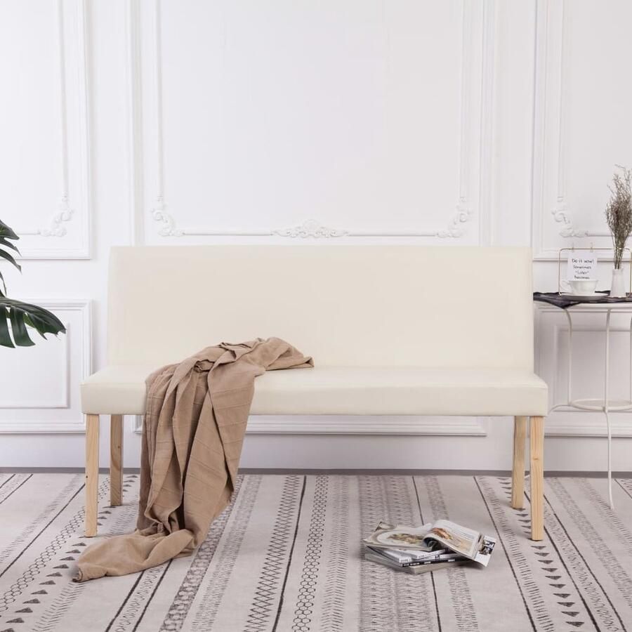 VidaXL Bankje 139 5 cm Kunstleer Crème Bank Zitbank Salontafel Meubilair Binnenhuisdecoratie Livingroom Furniture Home Decor - Foto 2