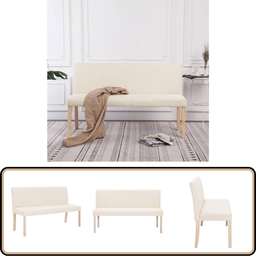 VidaXL Bankje 139 5 cm Polyester Crème Bank Klassieke Bank Houten Bank Stoffen Bank Salontafel