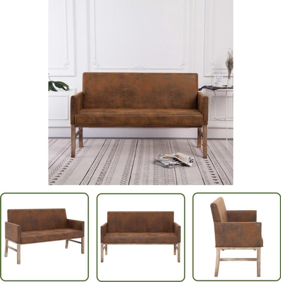 VidaXL Bankje 140 cm Kunstsuède Bruin Tweezitsbank Kunstleder Bank Salontafel Bankstel Lounge Meubilair Huiskamer Meubels Bruin Bank
