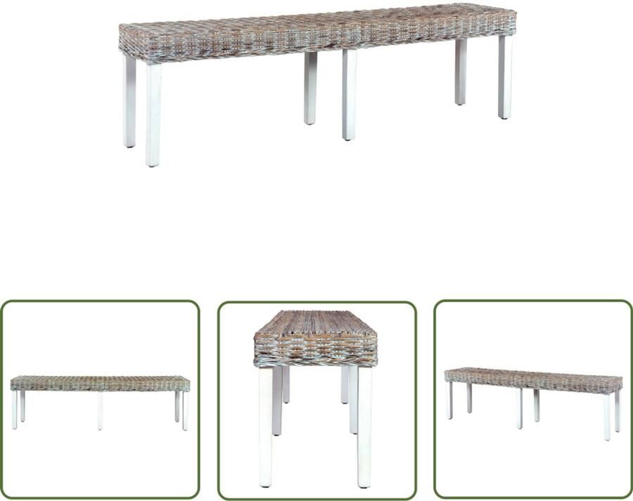 VidaXL Bankje 160 cm Kubu Rattan & Mangohout Wit Rattan Bank Salontafel Houten Bank Witte Bank Landelijke Meubels Vintage Bank