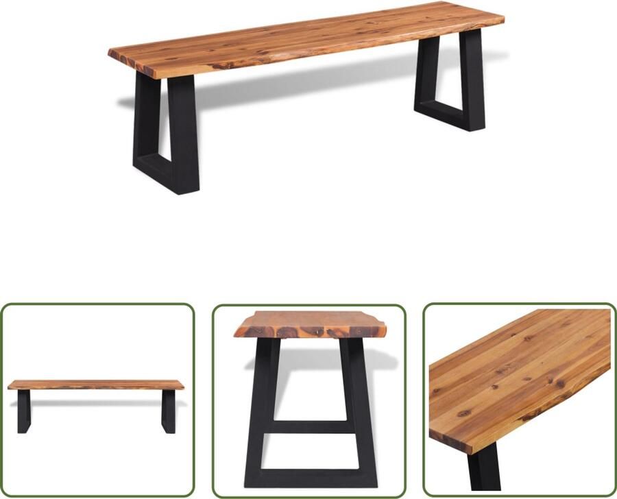 VidaXL Bankje 160 cm massief acaciahout Industriele Bank Houten Bank Acacia Bank Zwarte Bank Bruine Bank Vintage Bank Woonbank Entree Bank Bankstel