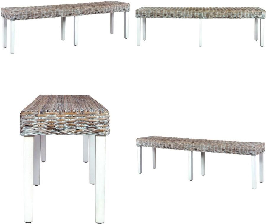 VidaXL Bankje 160 cm natuurlijk kubu rattan en massief mangohout wit Bankje Bankjes Halbank Halbanken