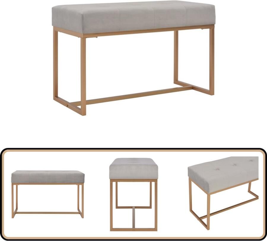 VidaXL Bankje 80 cm Fluweel Grijs en Goud Fluwelen Bank Halbank Zithoekbank Entreebank Grijze Bank