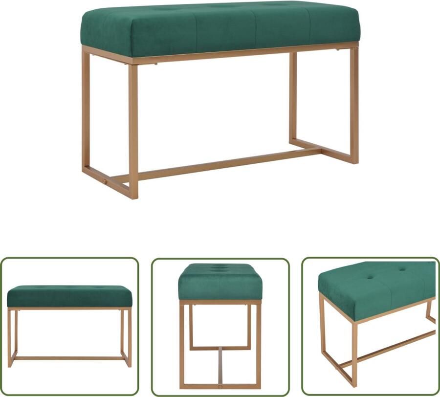 VidaXL Bankje 80 cm Fluweel Groen en Goud Halbank Fluweelbank Groene Bank Designbank Bankstel Zitbank Entreebank Salonbank Livingroom Meubels Luxe Bank Velvet Bank
