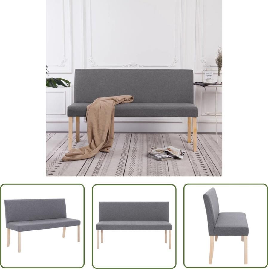 The Living Store Bank Grenenhouten Bankje 139.5 x 54 x 85.5 cm Lichtgrijs Naturel Banken Bankje Salon Meubilair Stoffering Grijs - Foto 2