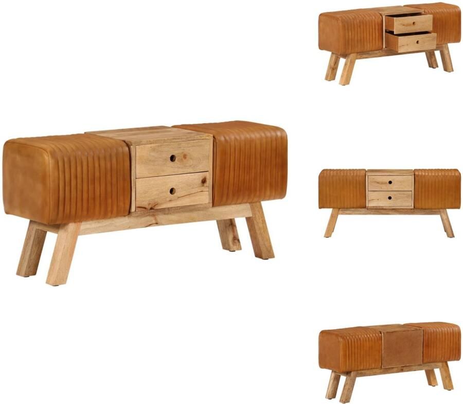 VidaXL Bankje Bankjes Bank Zitbank Bankje turnbok 107 cm echt geitenleer massief mangohout bruin