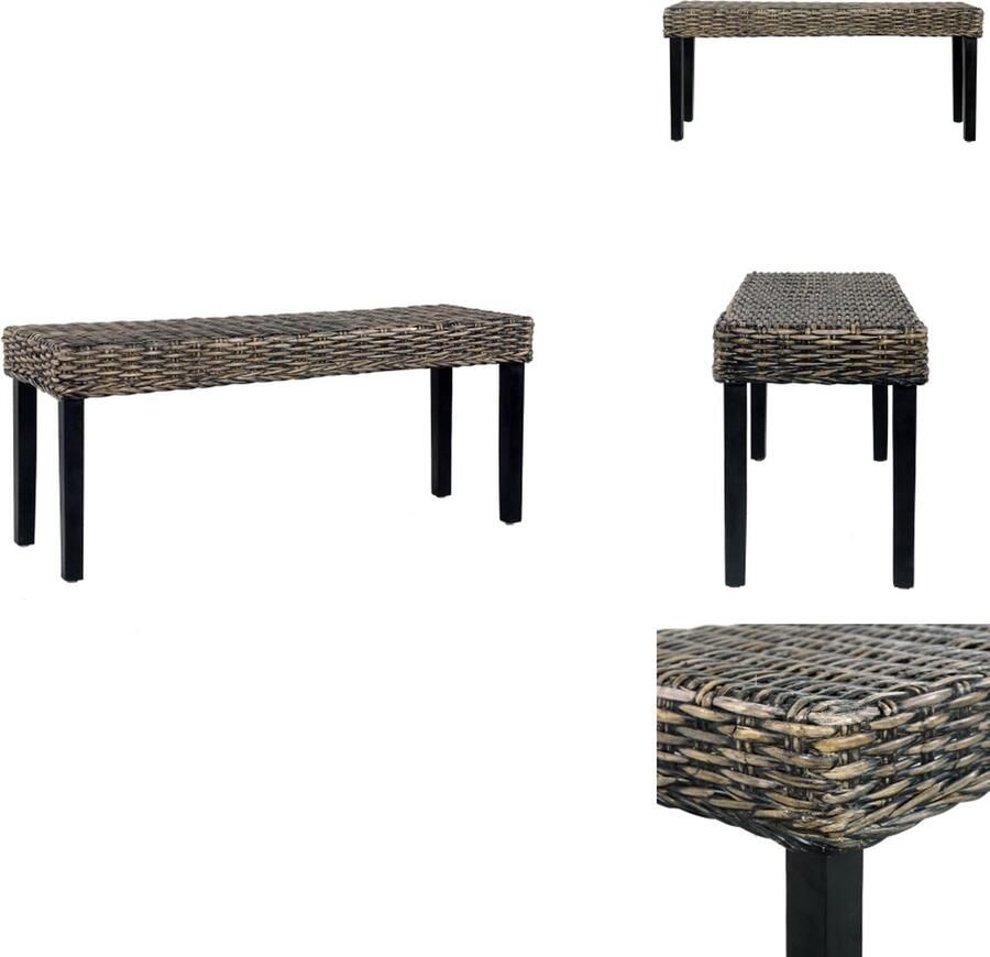 VidaXL Bankje Bankjes Halbank Halbanken Bankje 110 cm natuurlijk kubu rattan en massief mangohout zwart