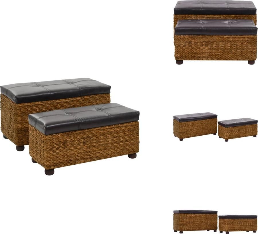 VidaXL Bankje Bankjes Opbergbankje Opbergbankjes 2-delig Bankstel zeegras bruin