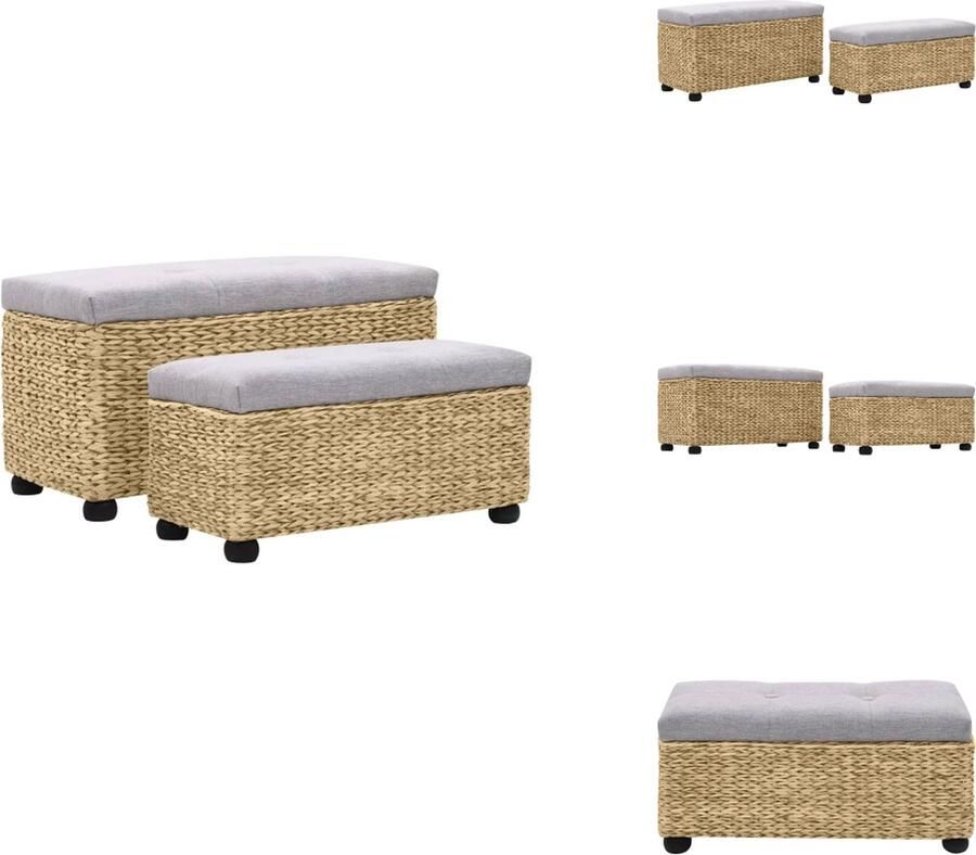 VidaXL Bankje Bankjes Opbergbankje Opbergbankjes 2-delig Bankstel zeegras grijs