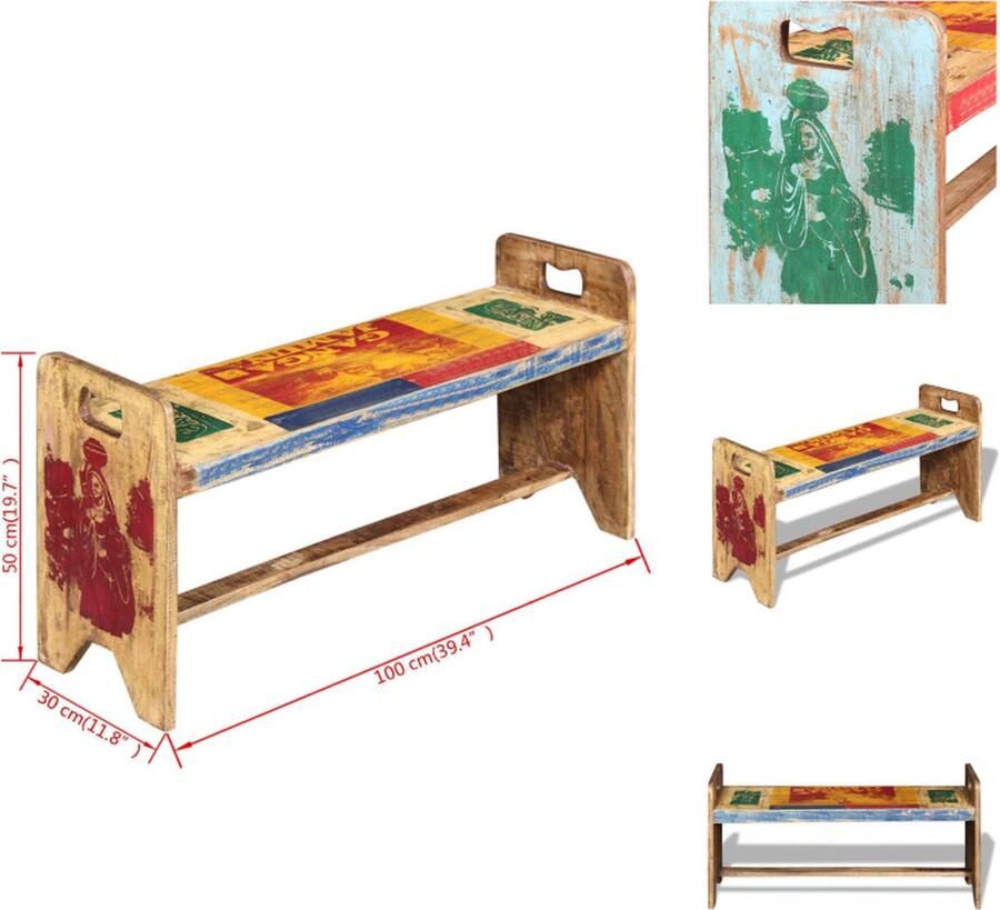 VidaXL Bankje Bankjes Zitbankje Zitbankjes Bank 100x30x50 cm massief gerecycled hout