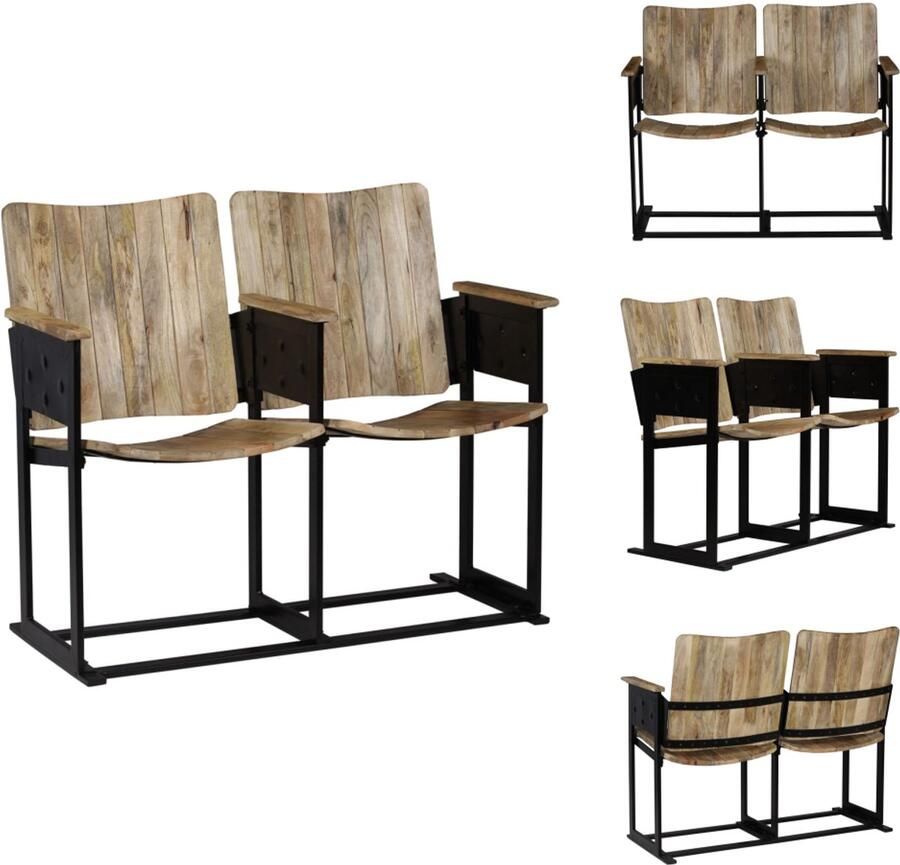 VidaXL Bankje Bankjes Zitbankje Zitbankjes Tweezitsbankje massief mangohout en staal