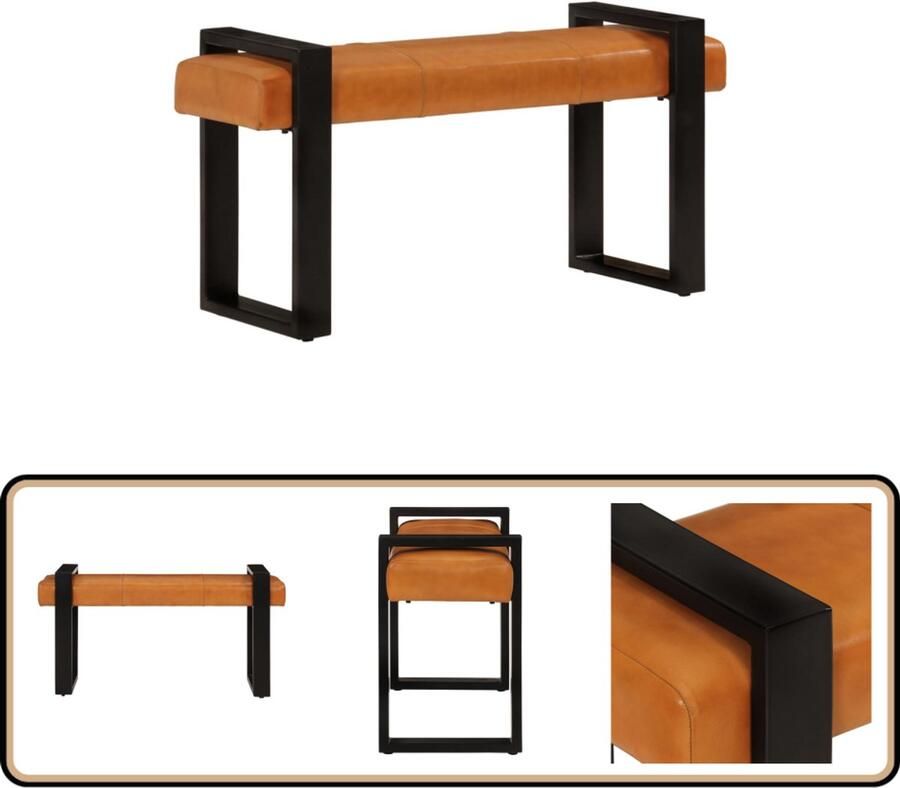 VidaXL Bankje Echt Geitenleer Zwart en Bruin Halbankje Lederen Bankje Geitenleer Bank Bruine Bank Zwarte Bank