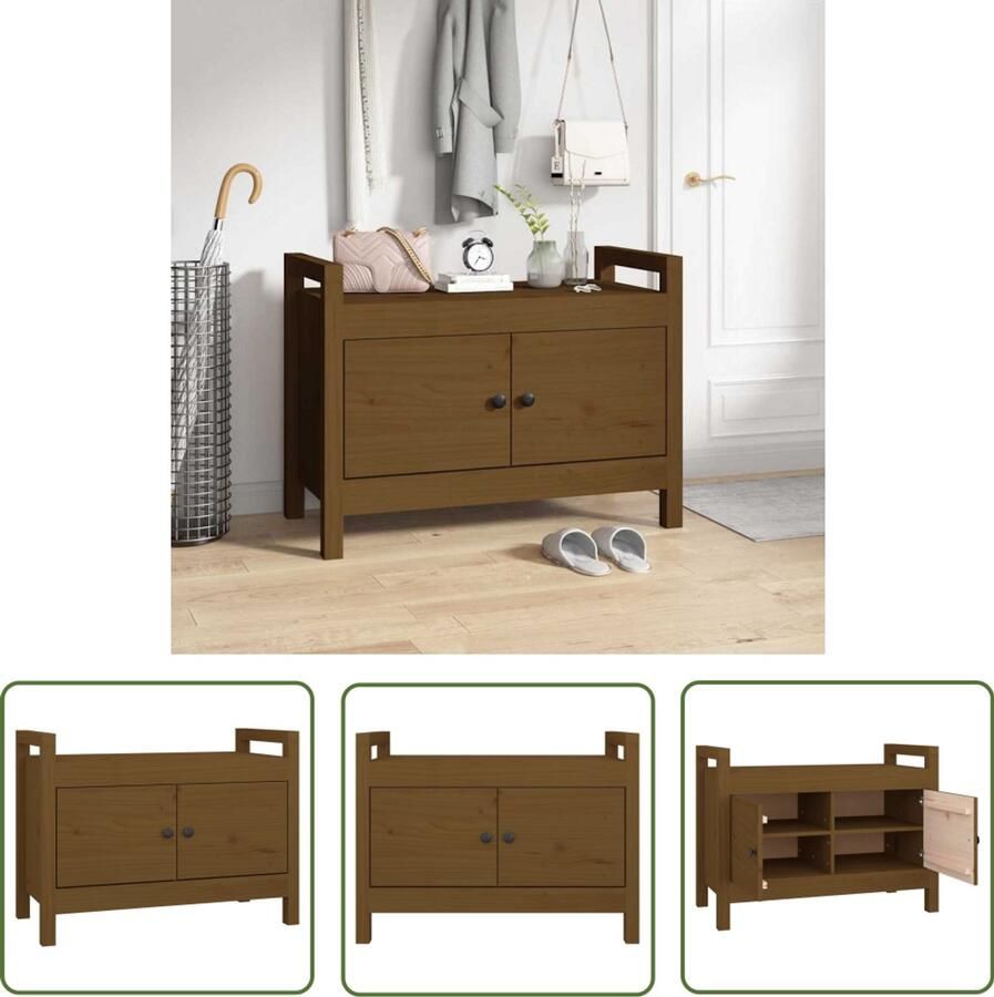 The Living Store Halbank Massief Grenenhout Opbergbank 80x40x60 cm Honingbruin Halbank Bankje Opbergbank Grenoble Hout Houten Bank - Foto 2