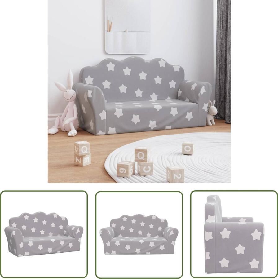 The Living Store Kinderbank 2-zits met sterren zacht pluche lichtgrijs Kinderbank Bankje Kindermeubel Speelgoedkast Kids Meubels