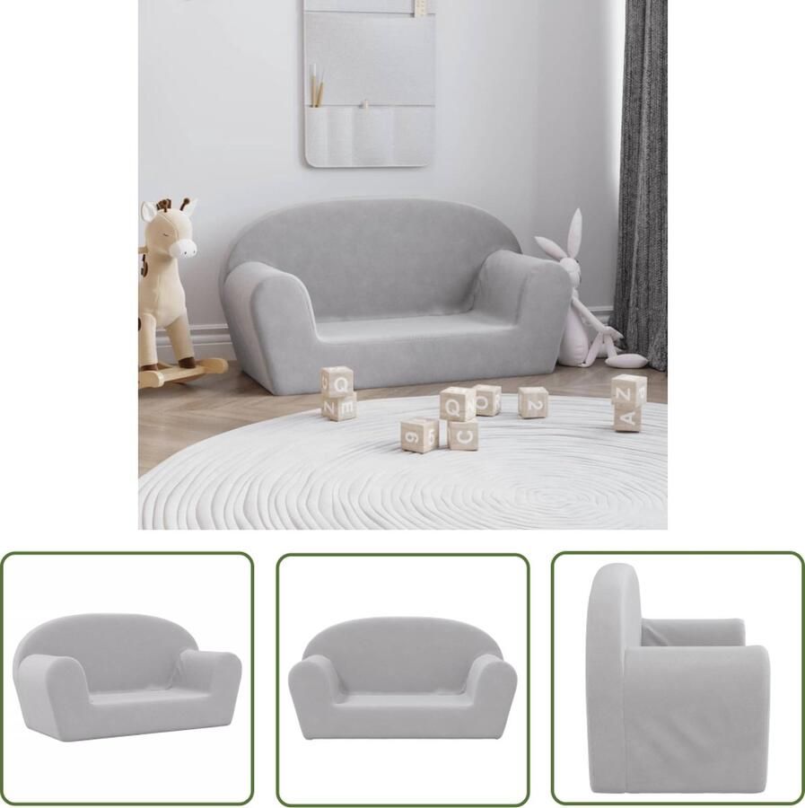 The Living Store Kinderbank 2-zits zacht pluche lichtgrijs Kinderbank Bankje Kindermeubel Speelgoedkast Pluche Meubels