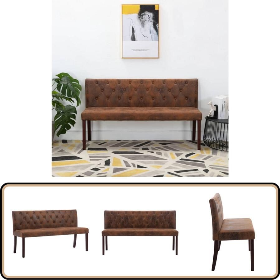 VidaXL Bankje Kunstsuède 148 5 cm Bruin Retro Bank Bruine Bank Kunstleder Bank Vintage Bank Banks Rotterdam Stoere Bank Gezellige Bank Lounge Bank Leesbank Bijzettafel
