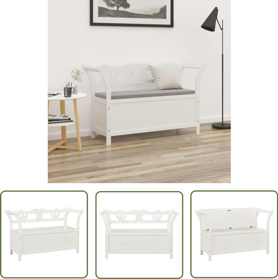 VidaXL Bankje Massief Vurenhout Wit 107x45x75 5 cm Banken Houten Bank Witte Bank Banks Voor Entree Opslag Bench Vuren Bank