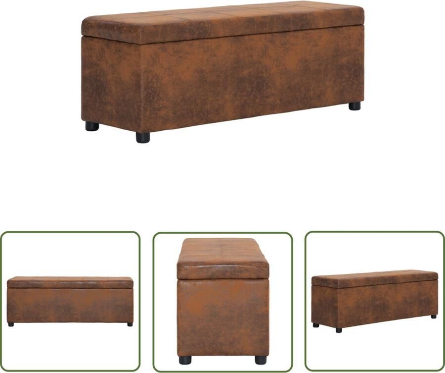 The Living Store Opbergbank Bruin 116 x 38 x 43 cm Kunstsuède bekleding Opslagbanken Bankje Met Opbergruimte Bruine Bank Lederlook Bank Woonaccessoires - Foto 2