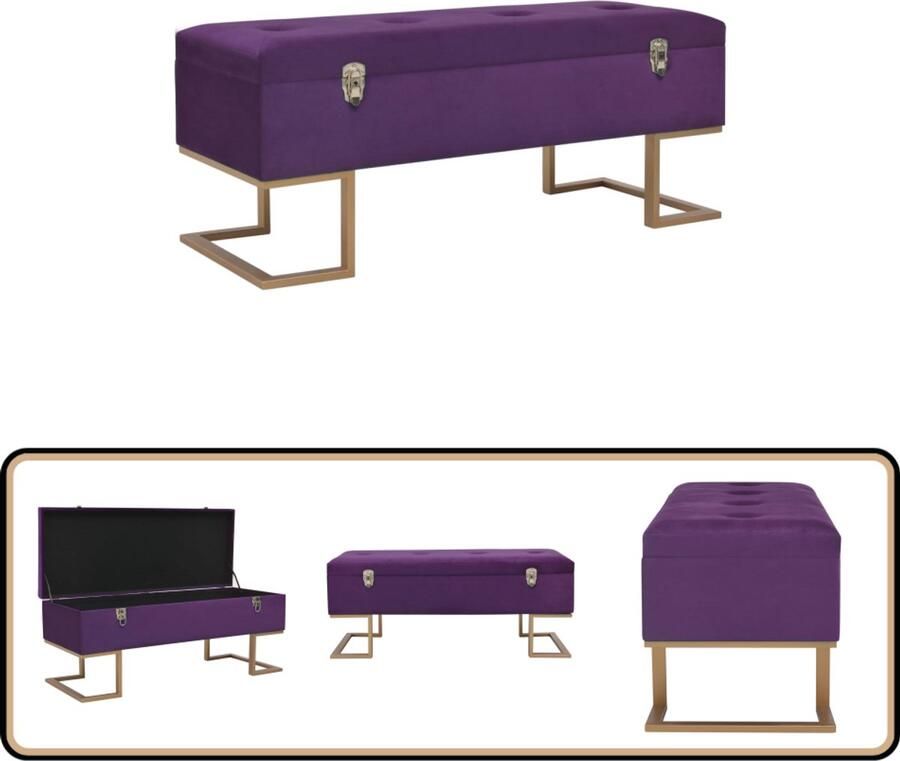 VidaXL Bankje met opbergvak 105 cm Fluweel Paars Fluwelen Bank Met Opbergvak Poef Binnenhuisdecoratie Living Meubels