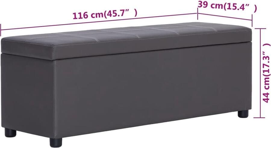 VidaXL -Bankje-met-opbergvak-116-cm-kunstleer-grijs - Foto 3