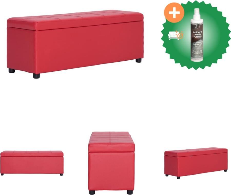 VidaXL Bankje met opbergvak 116 cm kunstleer rood Hocker Inclusief Reiniger