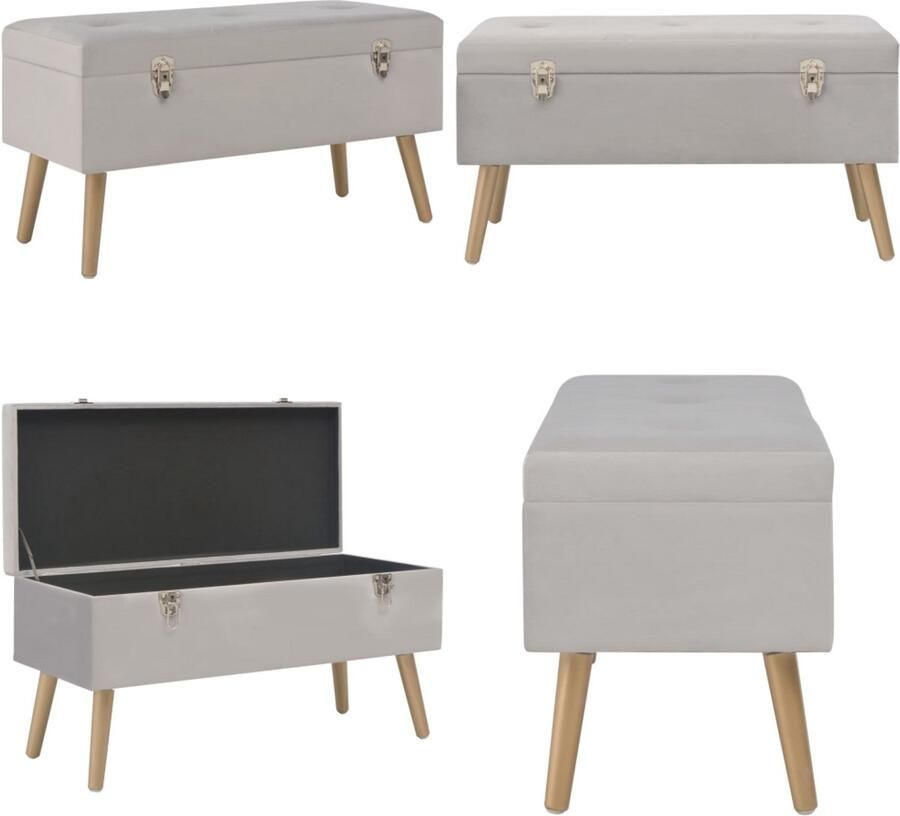 The Living Store Velours Bank Grijs 80 x 34 x 42 cm Opbergvak Fluwelen Bank Bankje Met Opbergvak Opbergbank Decoratieve Bank Vintage Bank - Foto 2