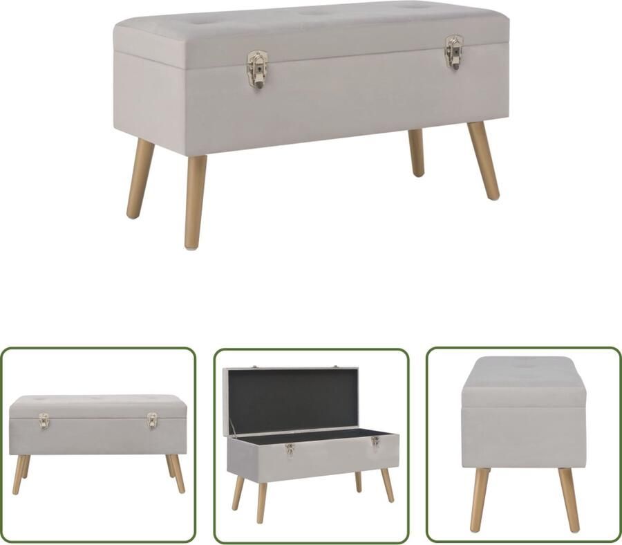The Living Store Velours Bank Grijs 80 x 34 x 42 cm Opbergvak Fluwelen Bank Bankje Met Opbergvak Opbergbank Decoratieve Bank Vintage Bank - Foto 3