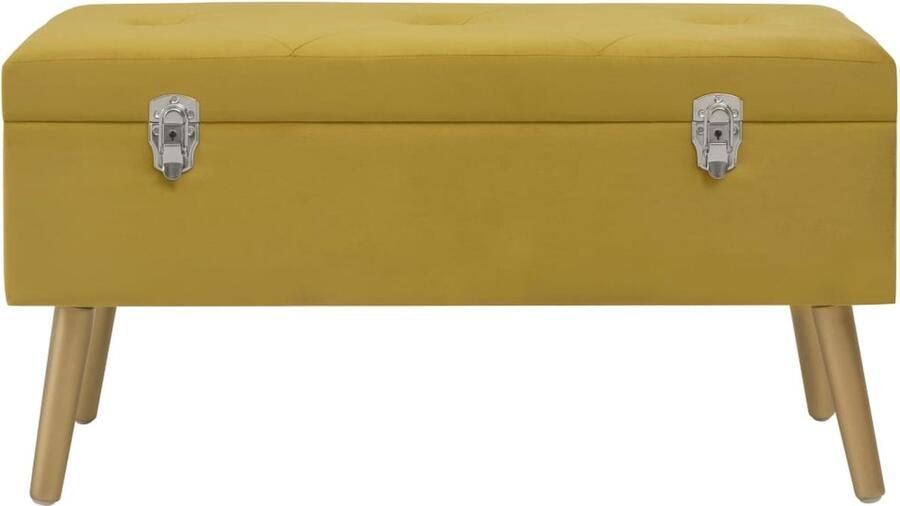 The Living Store fluwelen bankje mosterdgeel 80 x 34 x 42 cm met opbergvak Fluwelen Bank Mustard Yellow Bank Opbergbank Bank Met Vak Binnenopbergingsmogelijkheid - Foto 3