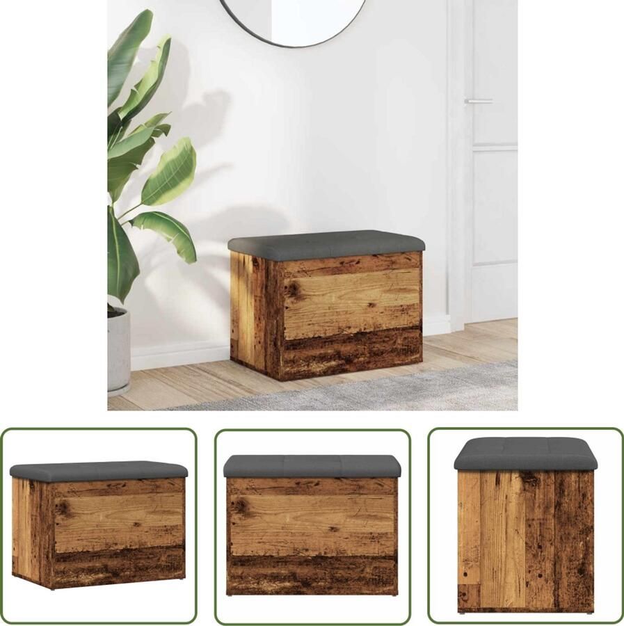 VidaXL Bankje Opbergbank Opbergbankje 62x42x45 cm bewerkt hout oud houtkleurig Houten Bank Vintage Bank Salontafel