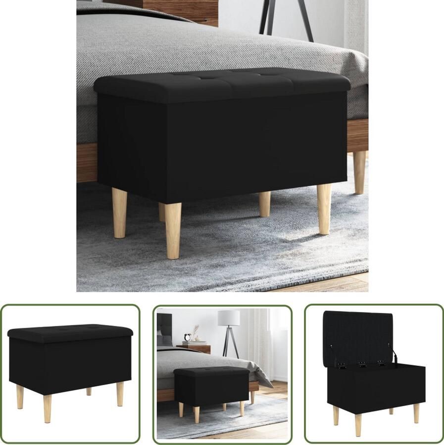 The Living Store Opbergbankje 62x42x46 cm bewerkt hout zwart Opbergbankje Opbergbankjes Schoenenbankje Halbankje - Foto 2