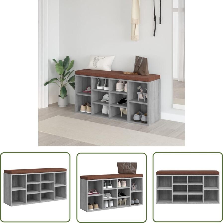 The Living Store Schoenenbank Trendy en praktisch Opbergruimte voor 10 paar Comfortabel zitvlak Grijs sonoma eiken Afmetingen- 103 x 30 x 48 cm Schoenenbank Bankje Opbergruimte Schoenuitlegger Meubilair - Foto 2