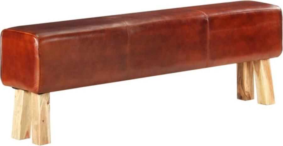 VidaXL -Bankje-turnbok-160-cm-echt-leer-en-massief-acaciahout-bruin
