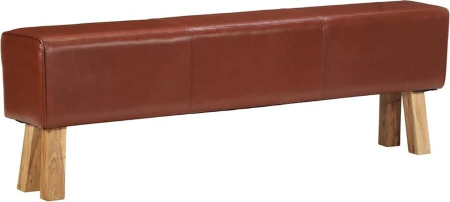 VidaXL Bankje Turnbok 160 cm Leer en Hout Bruin Vintage Fauteuil Lederen Bank Massief Houten Bank Bruine Bank Salontafel Woonkamer Meubels Design Bank Comfortabele Stoel - Foto 2