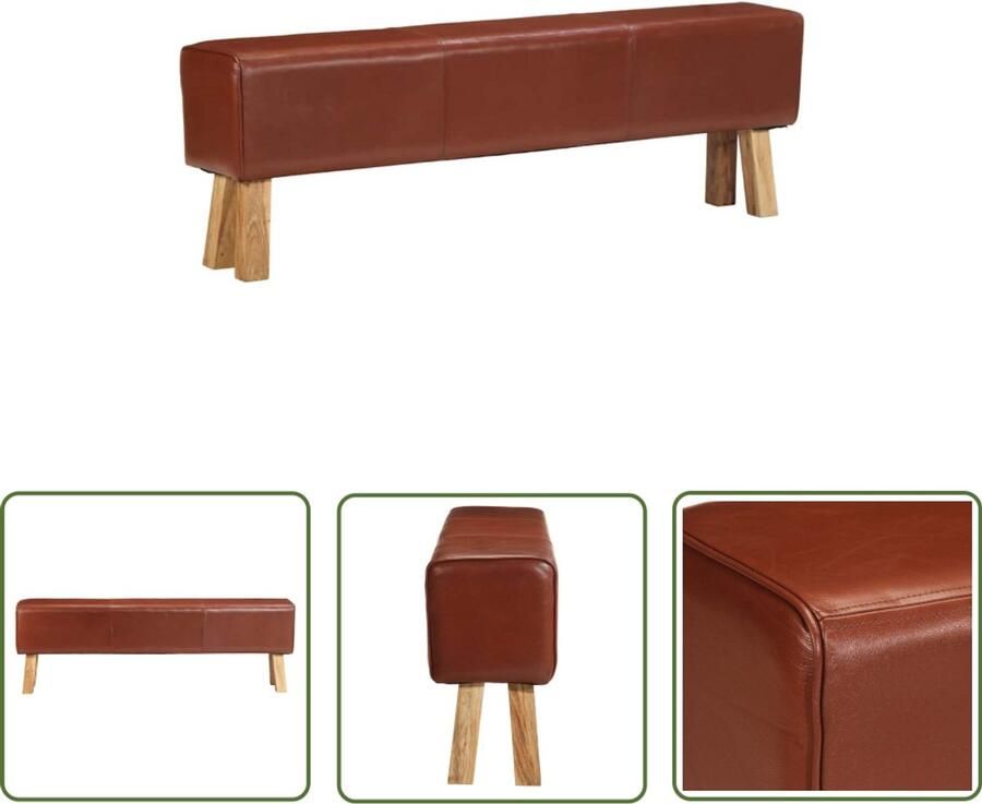 VidaXL Bankje Turnbok 160 cm Leer en Hout Bruin Vintage Fauteuil Lederen Bank Massief Houten Bank Bruine Bank Salontafel Woonkamer Meubels Design Bank Comfortabele Stoel
