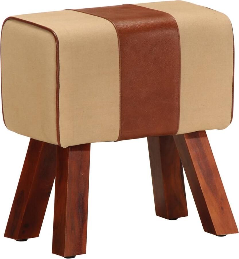 VidaXL Bankje Turnbok Echt Leer Mangohout Bruin Vintage Bank Lederen Bank Houten Bank Salontafel Kleine Bank Bruine Bank Design Bank Compact Bank Stoere Bank Kamermeubilair - Foto 2