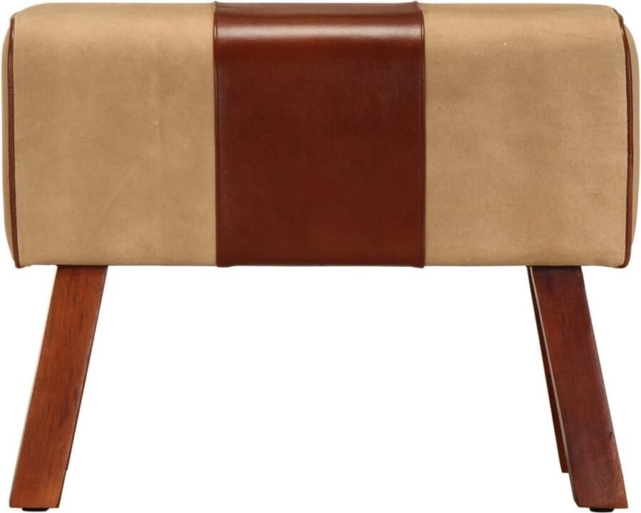 VidaXL Bankje Turnbok Echt Leer Massief Mangohout Vintage Bank Leren Bank Canvas Bank Bokkbank Salontafel