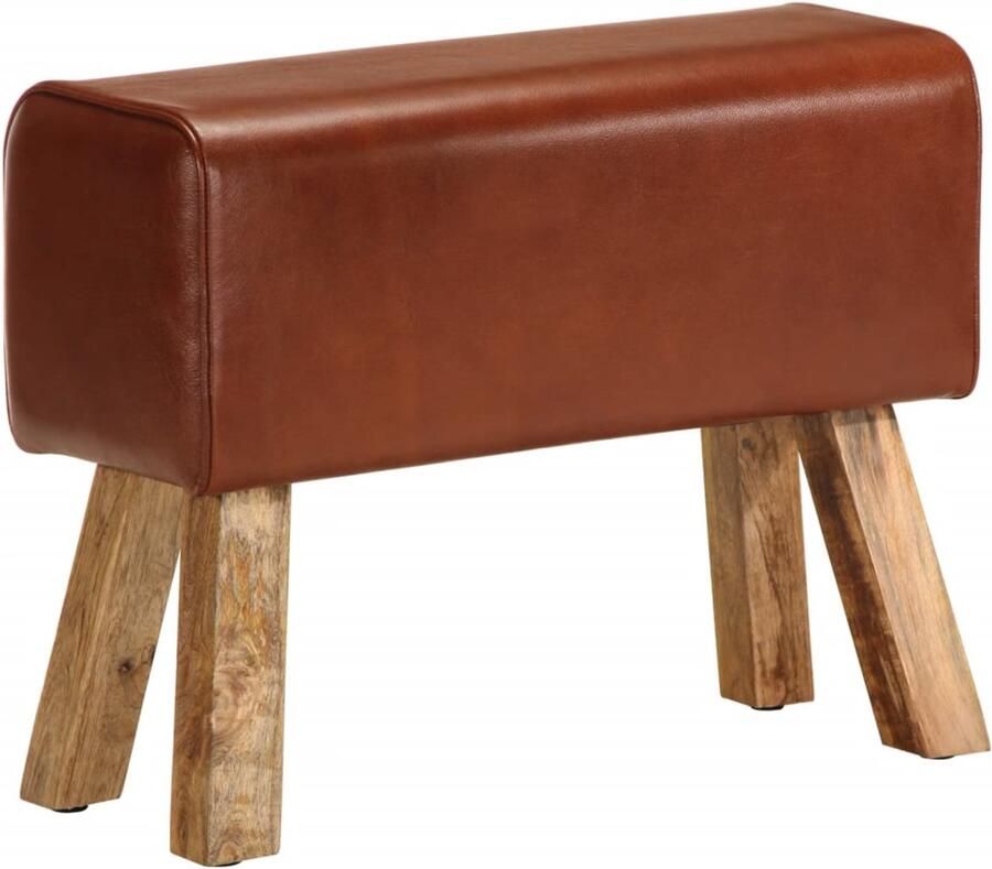 VidaXL Bankje Turnbok Leer & Mangohout 58 cm Vintage Bank Lederen Bank Boksen Bank Gymnastic Bench Houten Bank Bruine Bank Salontafel Kast