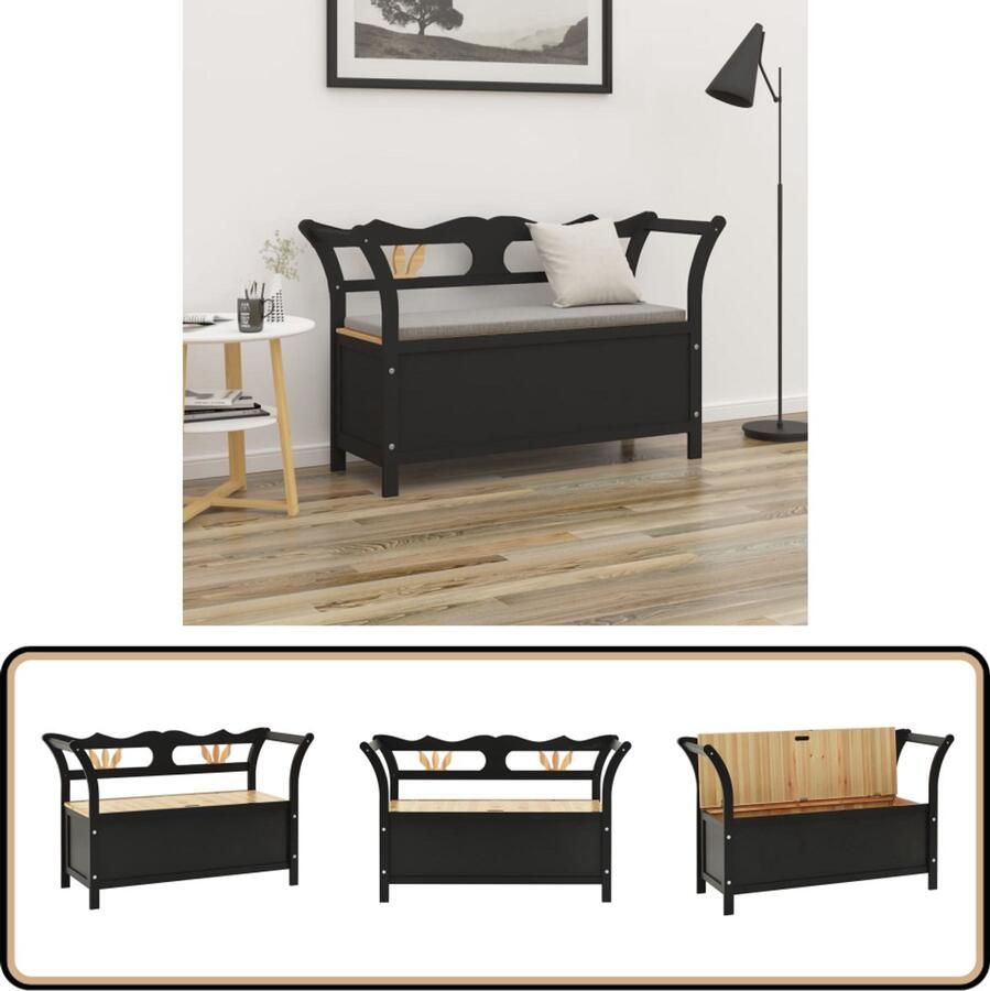 VidaXL Bankje van vurenhout Zwart 107x45x75 5 cm Bankhal Houten Bank Bankschrijn Entreemeubilair Opbergbanken Zwarte Bank