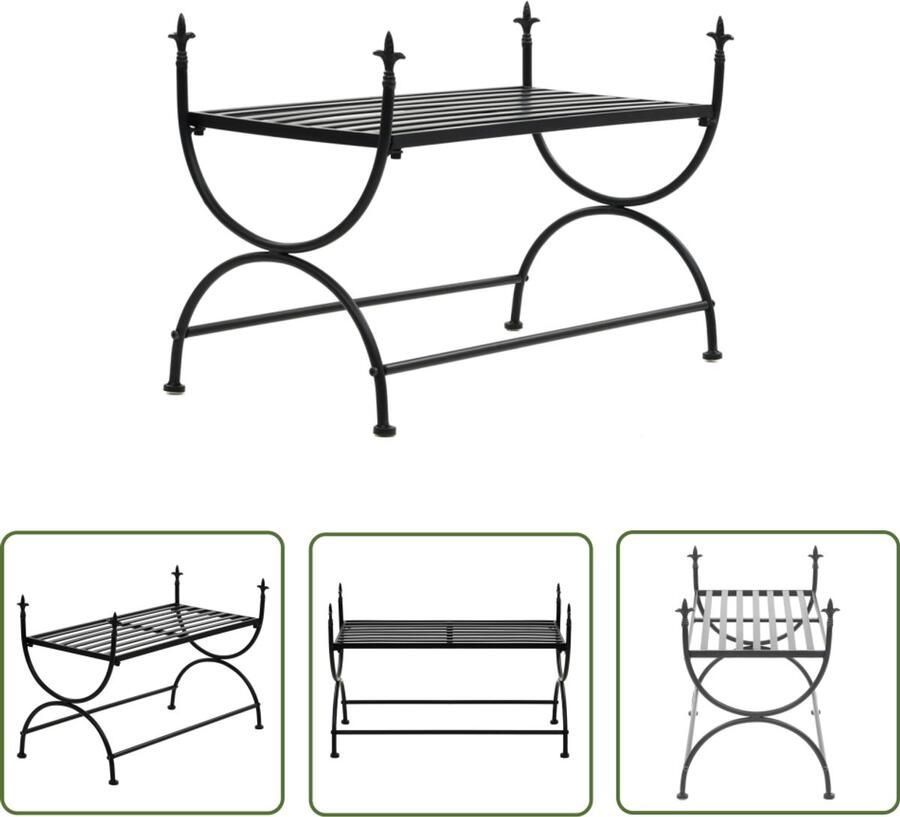 VidaXL Bankje Vintage Stijl 83x42x55 cm Zwart Vintage Bank Zwarte Bank Metalen Bank Salontafel Huiselijk Interieur Industriële Meubelen Retro Design Compact Bankje U-vormig Onderstel Eenvoudig Te Monteren