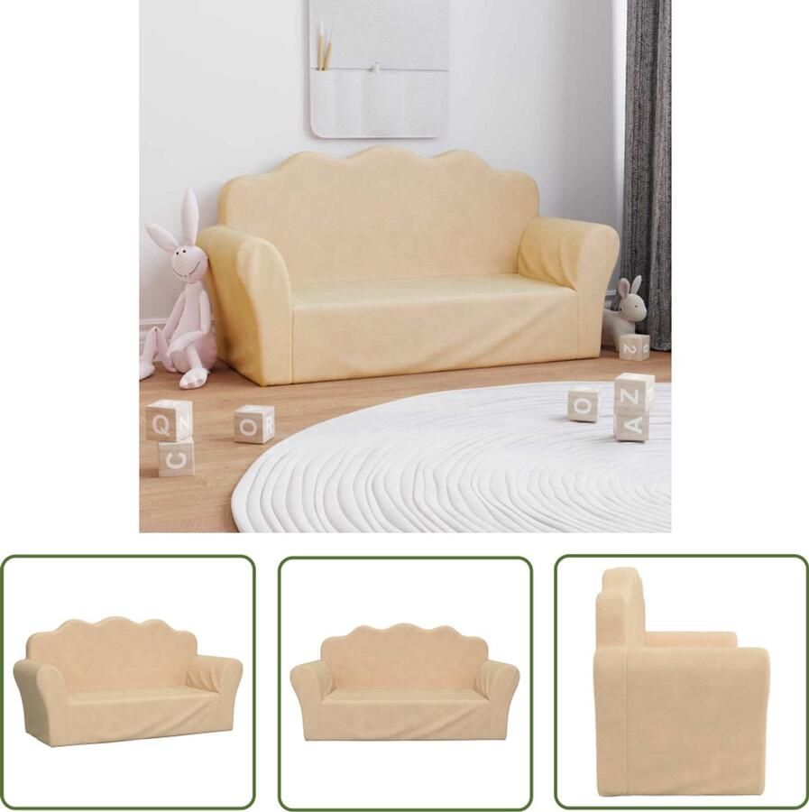 VidaXL Bankje Voor Kinderen Kinderstoel Kinderbank 2-zits zacht pluche crèmekleurig Kinderzitplaats Stoel Voor Kids Pluch Bank