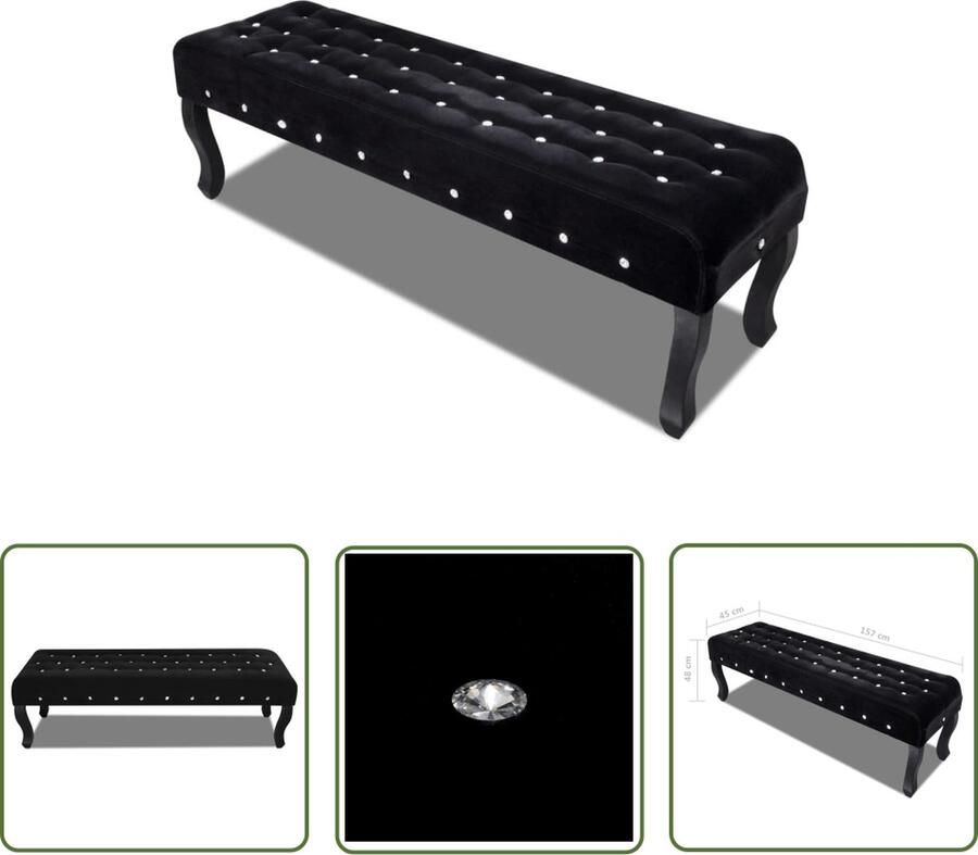 The Living Store Zitbankje Fluweel 157 x 45 x 48 cm Hoogwaardige kwaliteit Zitbank Bankje Velvet Bank Zwarte Bank Luxe Bank - Foto 2