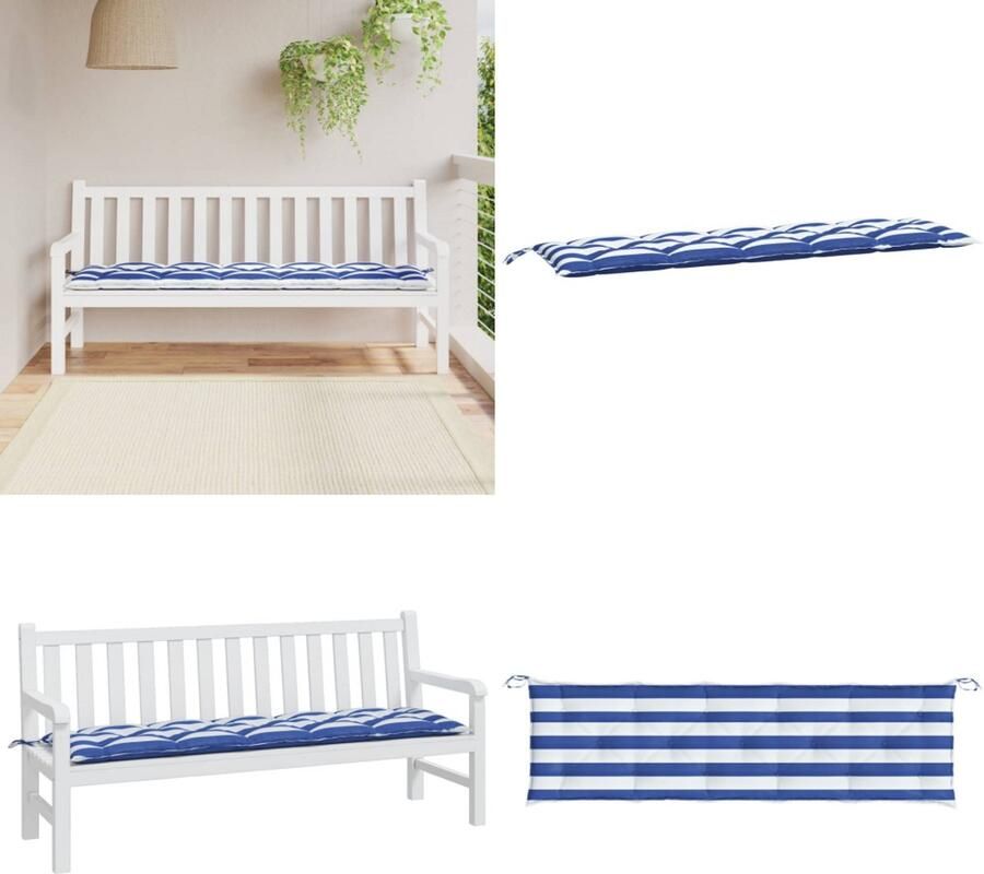 VidaXL Bankkussen gestreept 180x50x7 cm stof gestreept wit en blauw Tuinbankkussen Tuinbankkussens Tuinbank Kussen Buitenbankkussen