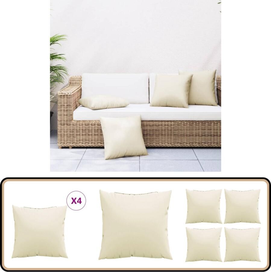VidaXL Bankkussens 4 st 50x50 cm Crèmekleurig Bankkussens Tuinstoelen Terrasdecoratie Outdoor Meubilair Balkon Accessoires